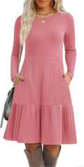 Zeagoo Womens Long Sleeve Fall Dress with Pockets - Flowy Ribbed Knit