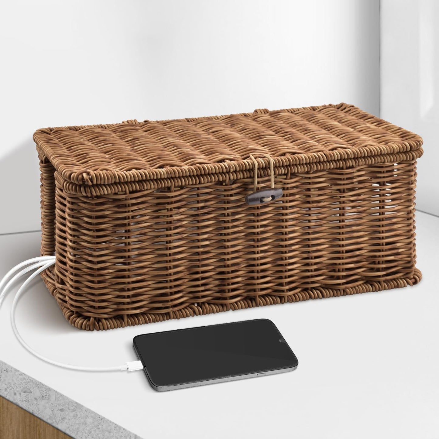 Handmade Rattan Cable Organizer - Stylish & Functional! 