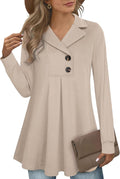 Gaharu Women's Swing Tunic Notch Collar Long Sleeve Pullover FLARED