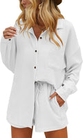 Ekouaer Women 2 Piece Lounge Set Button Down Shirt and Shorts