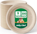 Compostable Heavy Duty Plates 9 in 300 Pack - Sturdy Eco Dinnerware