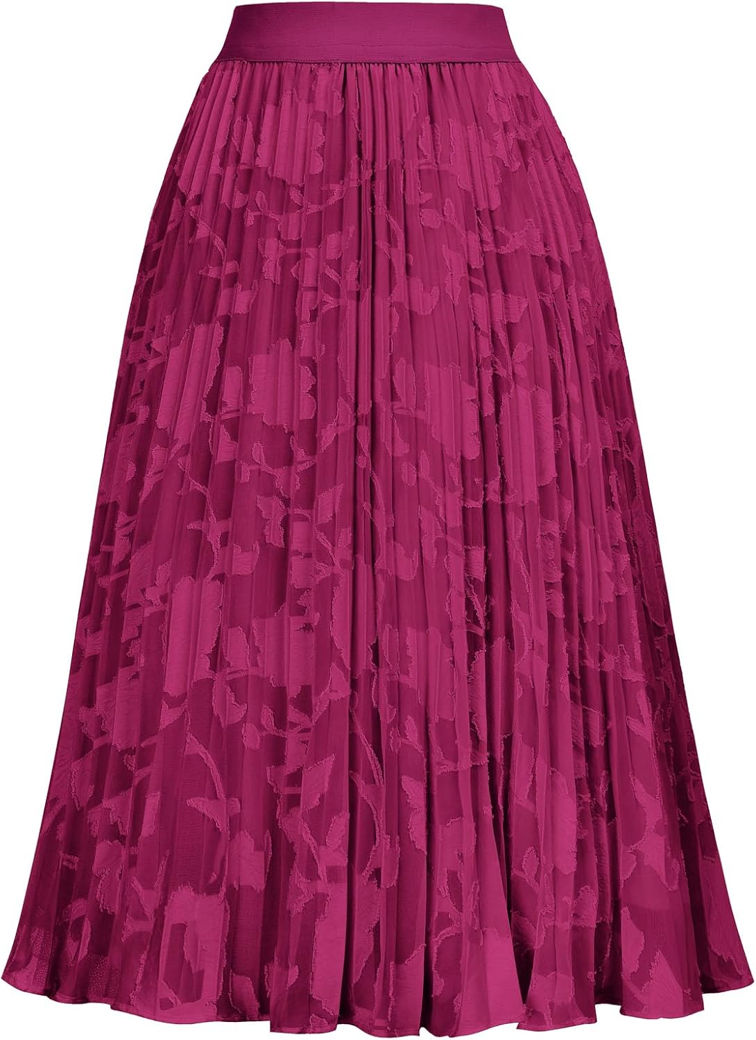 High Elastic Waist Pleated Chiffon Midi Swing Skirt for Women