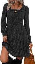 Sampeel Womens Square Neck Long Sleeve Babydoll Sweater Dress Dresses
