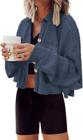 Cropped Waffle Knit Shacket - Cozy Cropped Button Down Jacket Panadila
