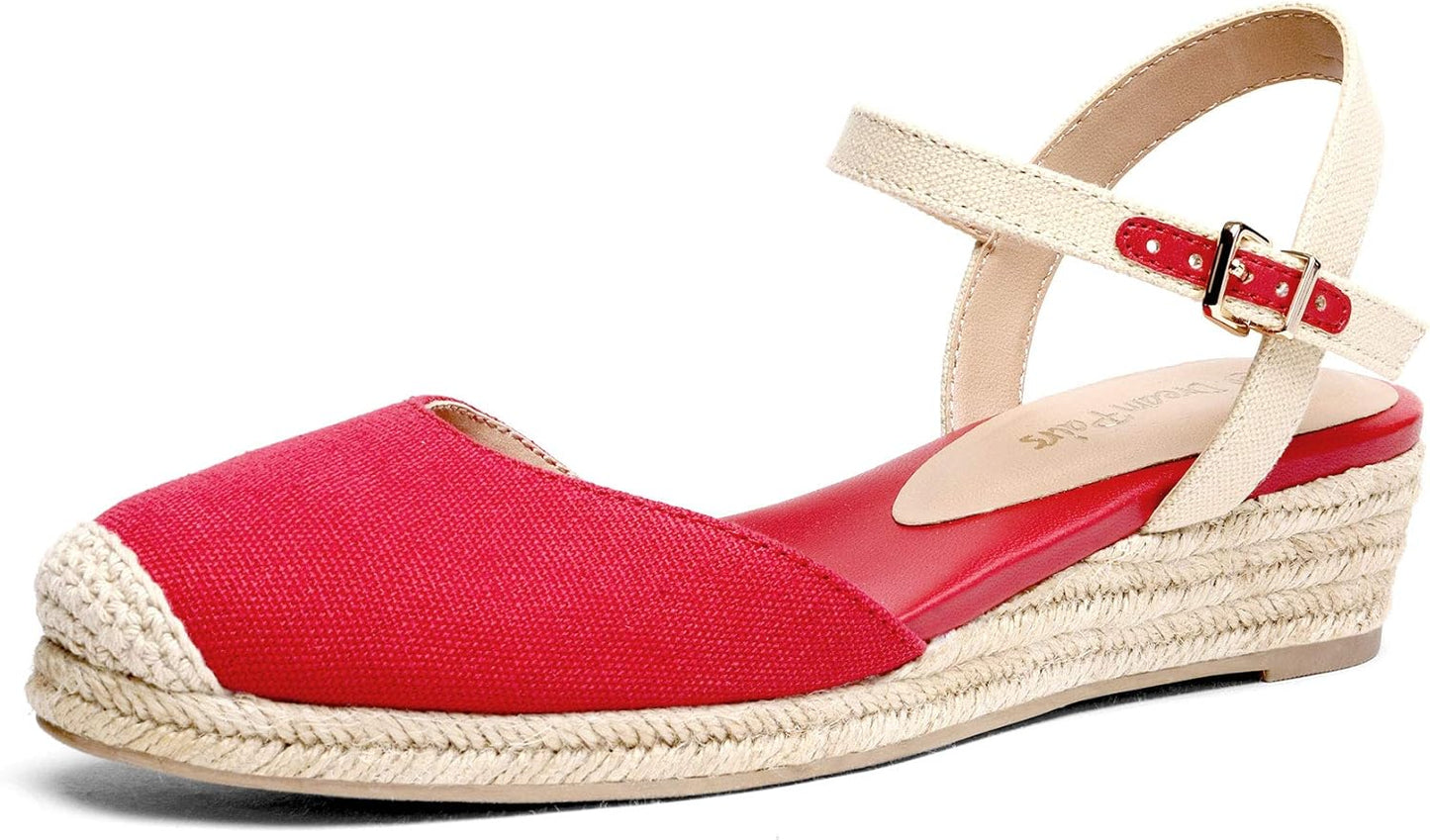 DREAM PAIRS Women's Closed Toe Elastic Ankle Strap Wedge Sandals