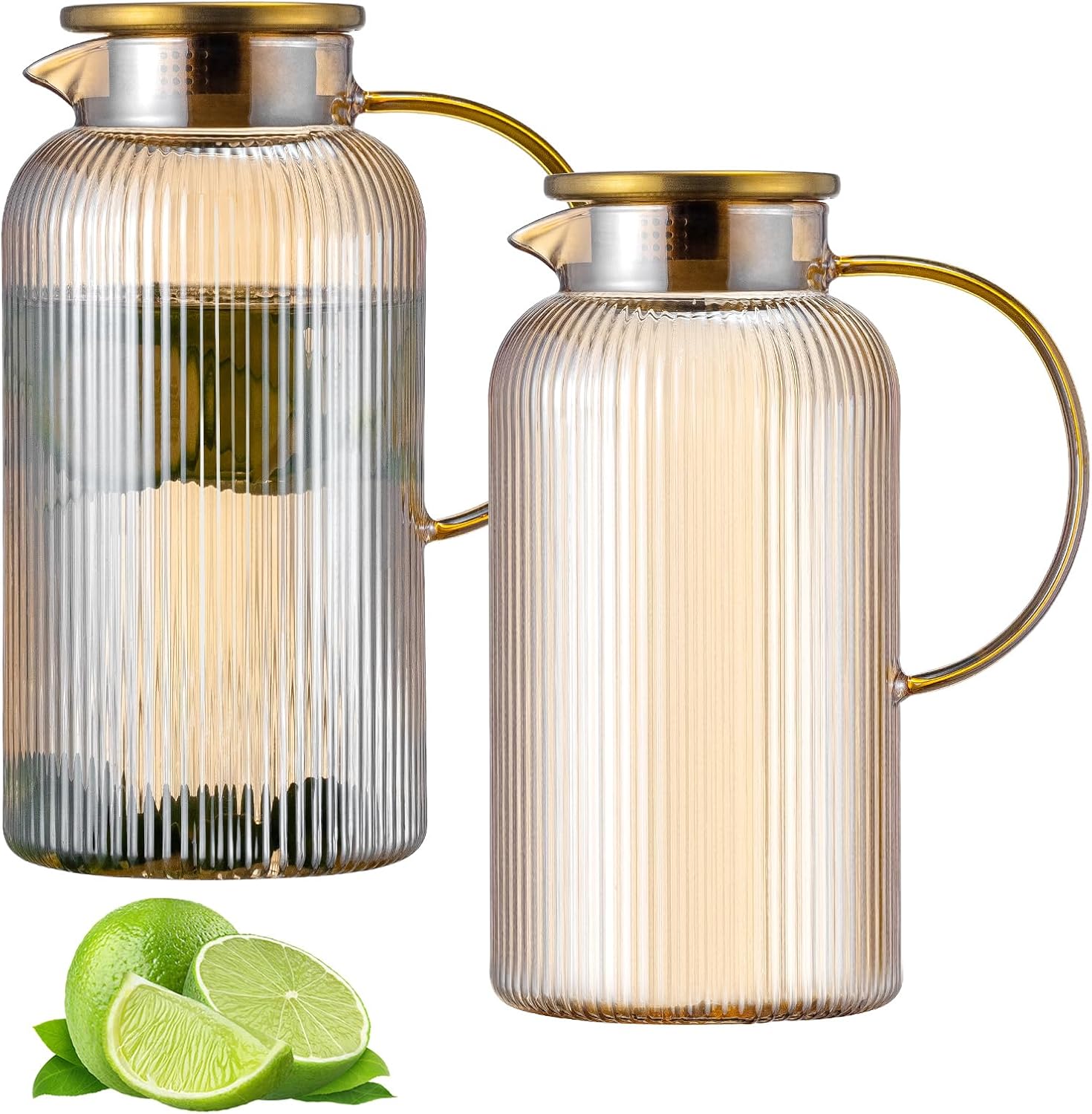 Buaic 2 Pack Glass Pitcher with Lid for Iced Tea and More
