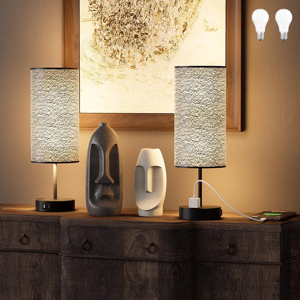 Touch Control Table Lamp with USB Ports for Bedroom Decor