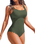 Charmo Womens Scalloped Ribbed One Piece Swimsuit (Style V1W3)