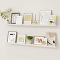 Picture Ledge Shelf 40 in Solid Pine Wood Set of 2 - White Floating