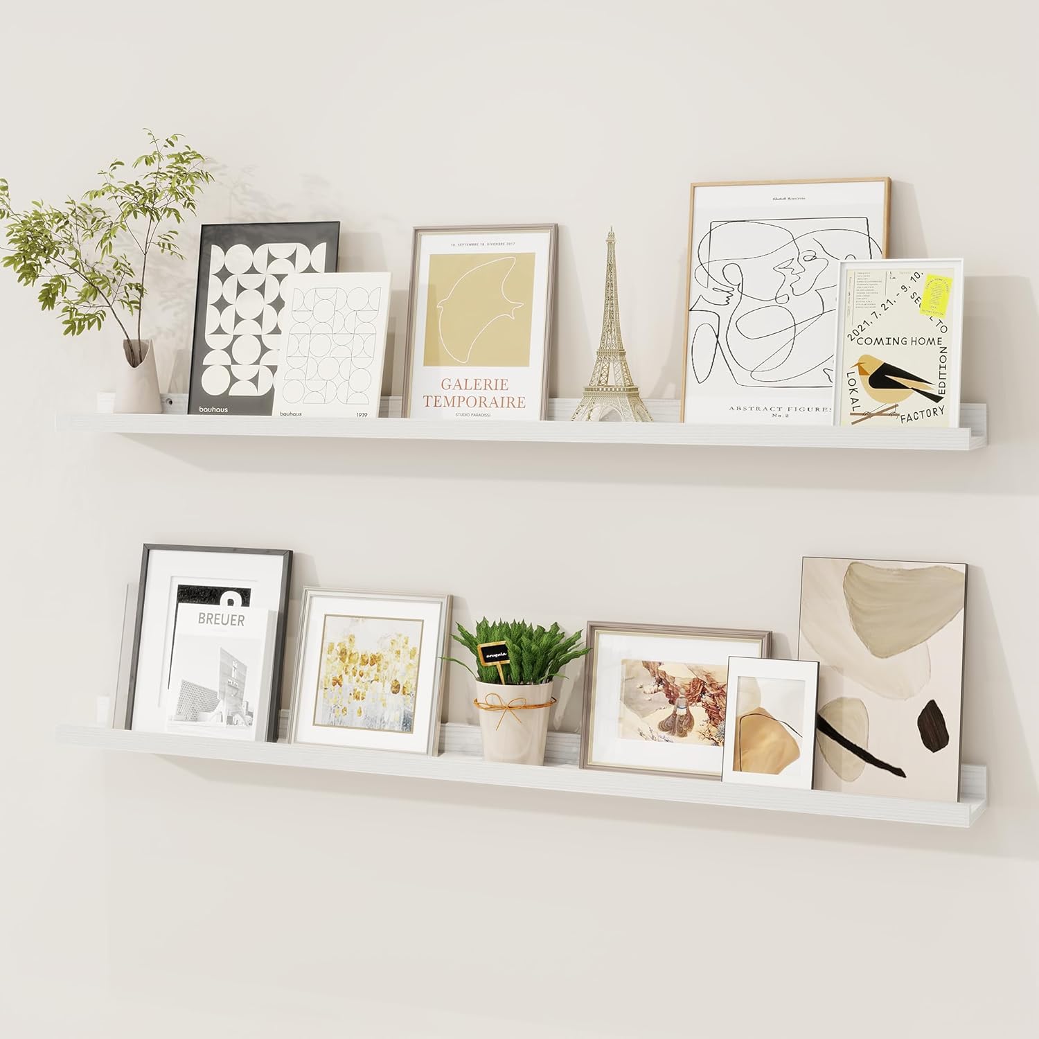 Solid Pine Wood Floating Picture Ledge Shelf Set for Kids Decor
