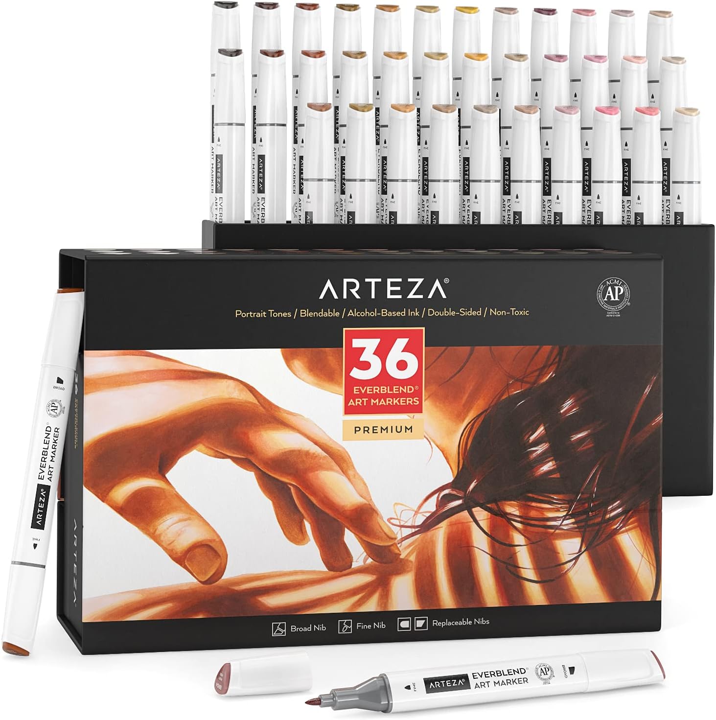 ARTEZA Alcohol Markers Set of 36 for Portrait and Skin Tones