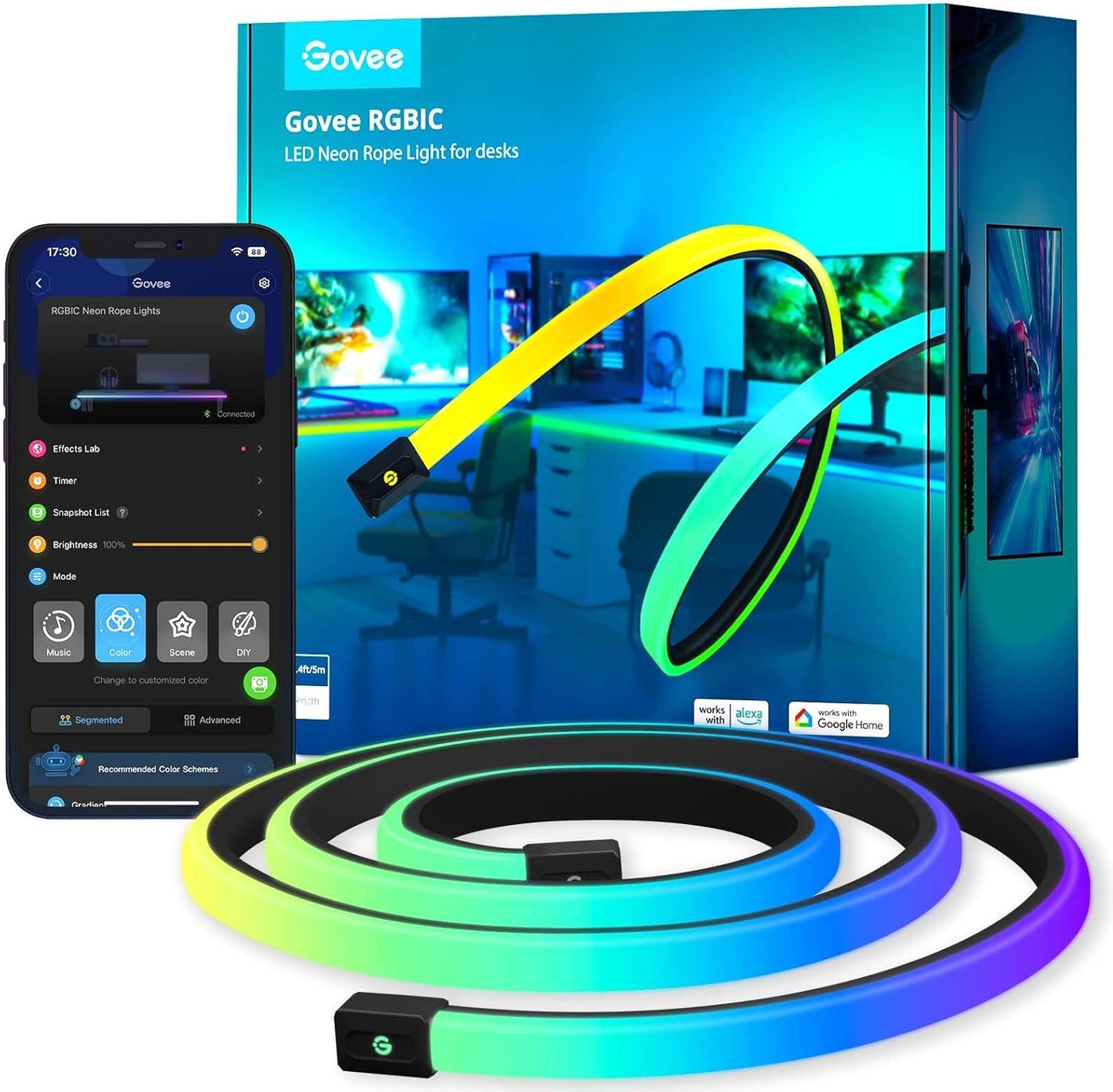 16.4ft Govee RGBIC Neon Desk Lights: Razer Chroma Sync, Music Control