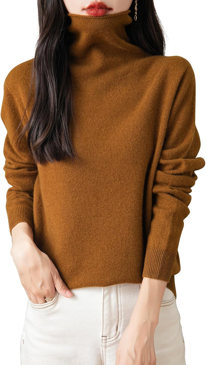 100% Merino Wool Seamless Sweater Turtleneck for Women