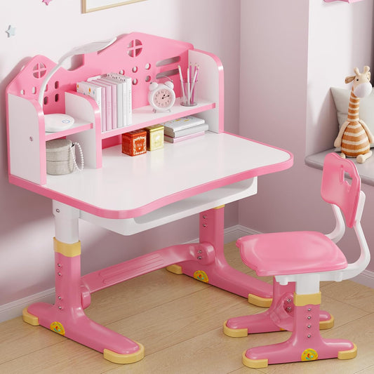 Kids Desk and Chair Set for Study with Adjustable Height Features