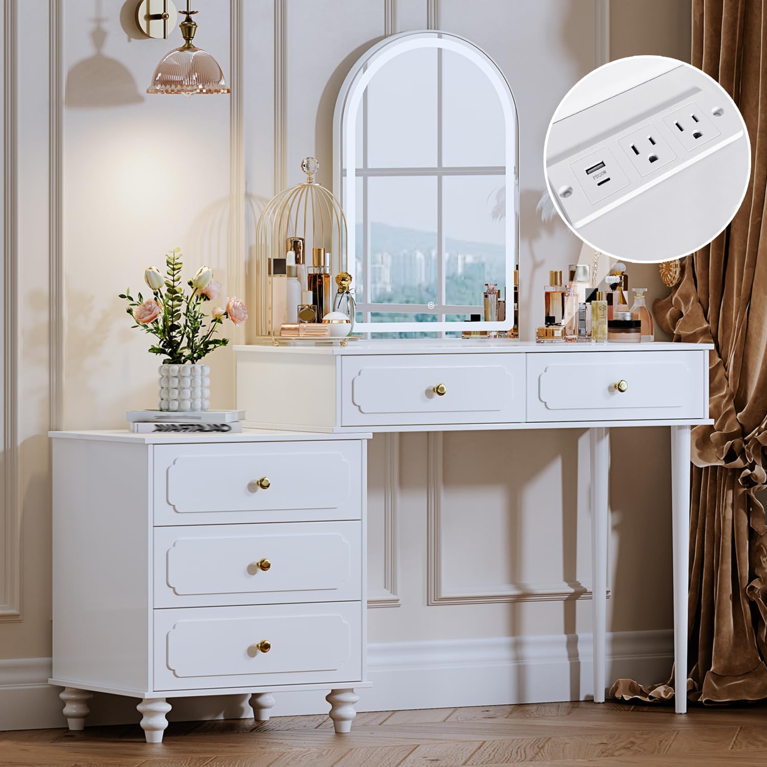 Modern Makeup Vanity with Power Outlet