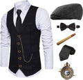 1920s Mens Gatsby Gangster Vest Set - Fedora, Bow Tie & Pocket Watch