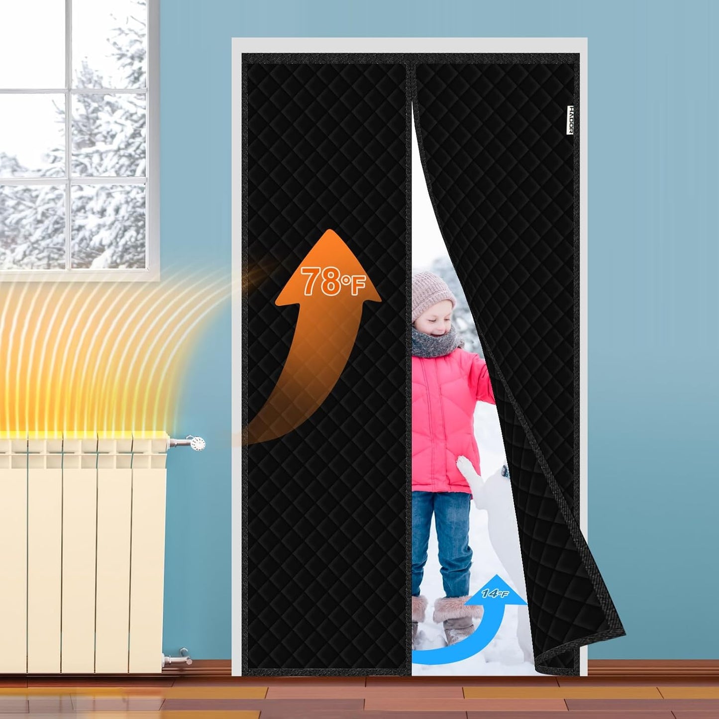 Magnetic Thermal Insulated Door Curtain for 32 x 80 Inch Doors