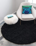 Unique Loom Solid Shag Area Rug 7 ft 10 in Round - Plush Jet Black