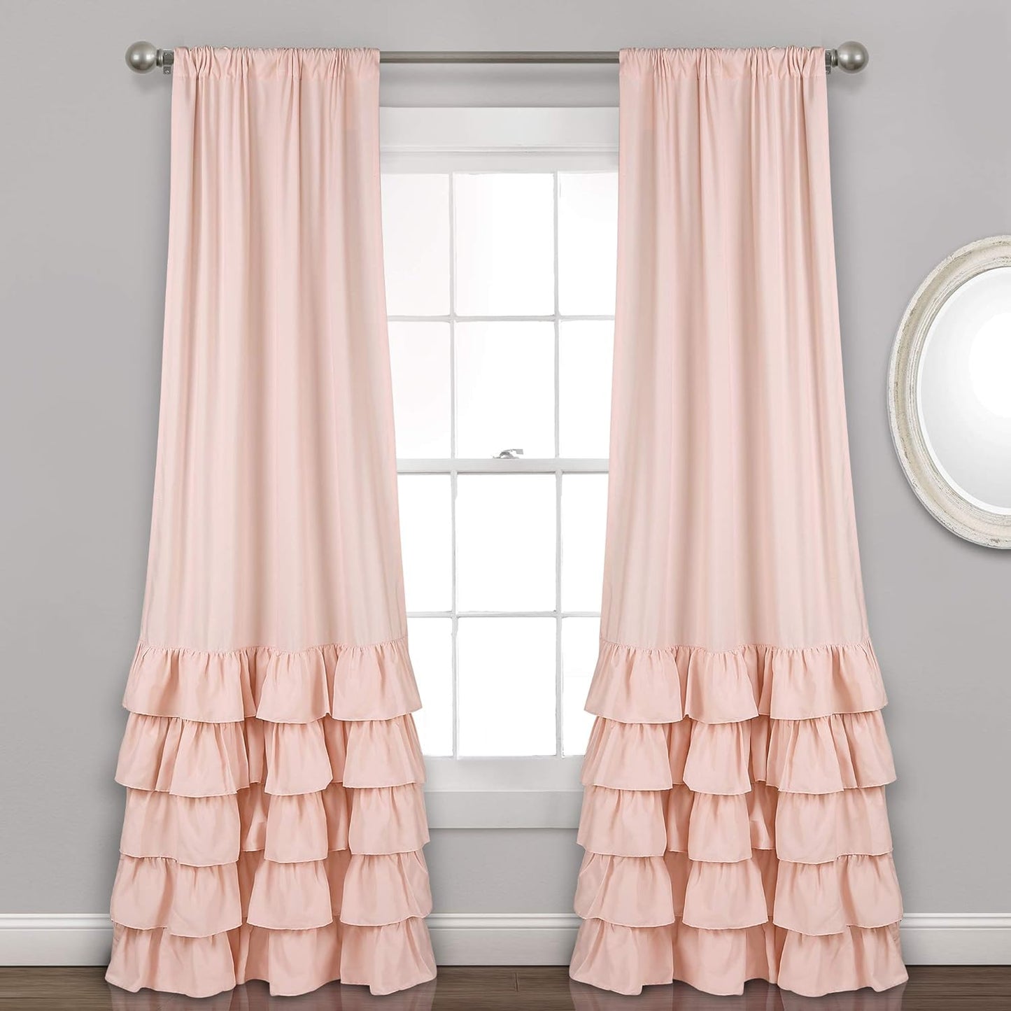 Ruffle Curtain Set: Elegant Pink/Blush 84 in - Lush Decor