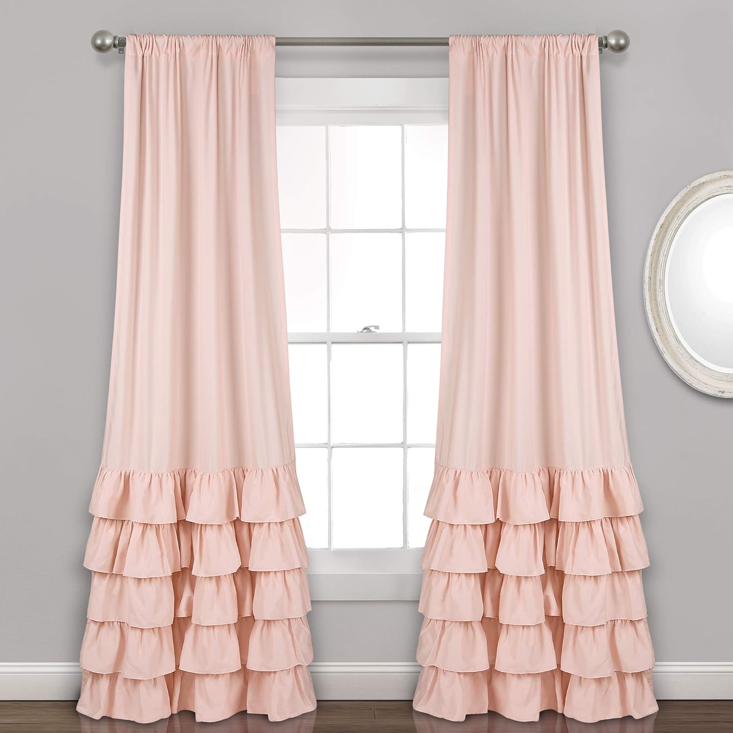 Ruffle Curtain Set: Elegant Pink/Blush 84 in - Lush Decor