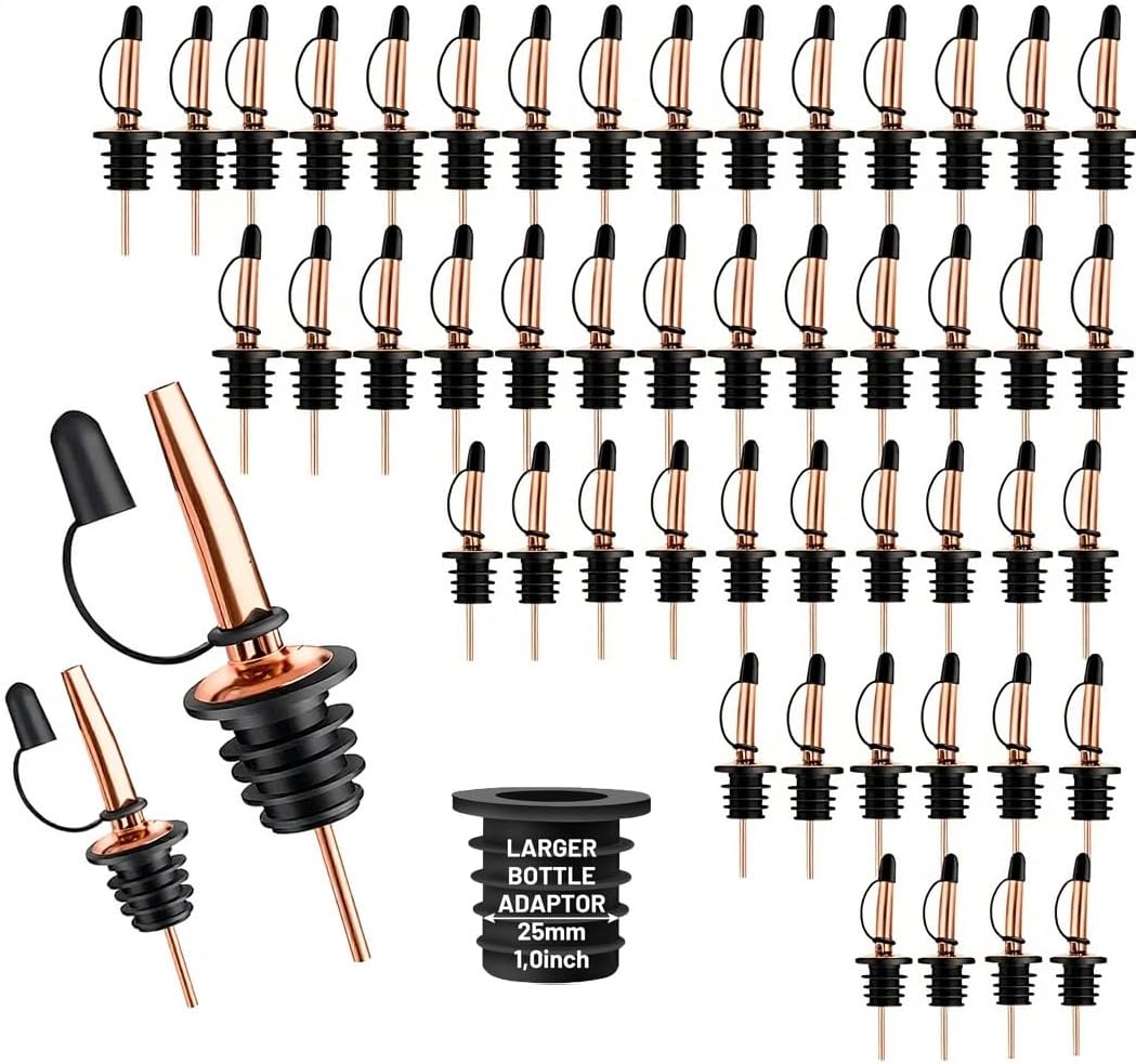 48-Pack Liquor Bottle Pourers with Adapters for Easy Pouring