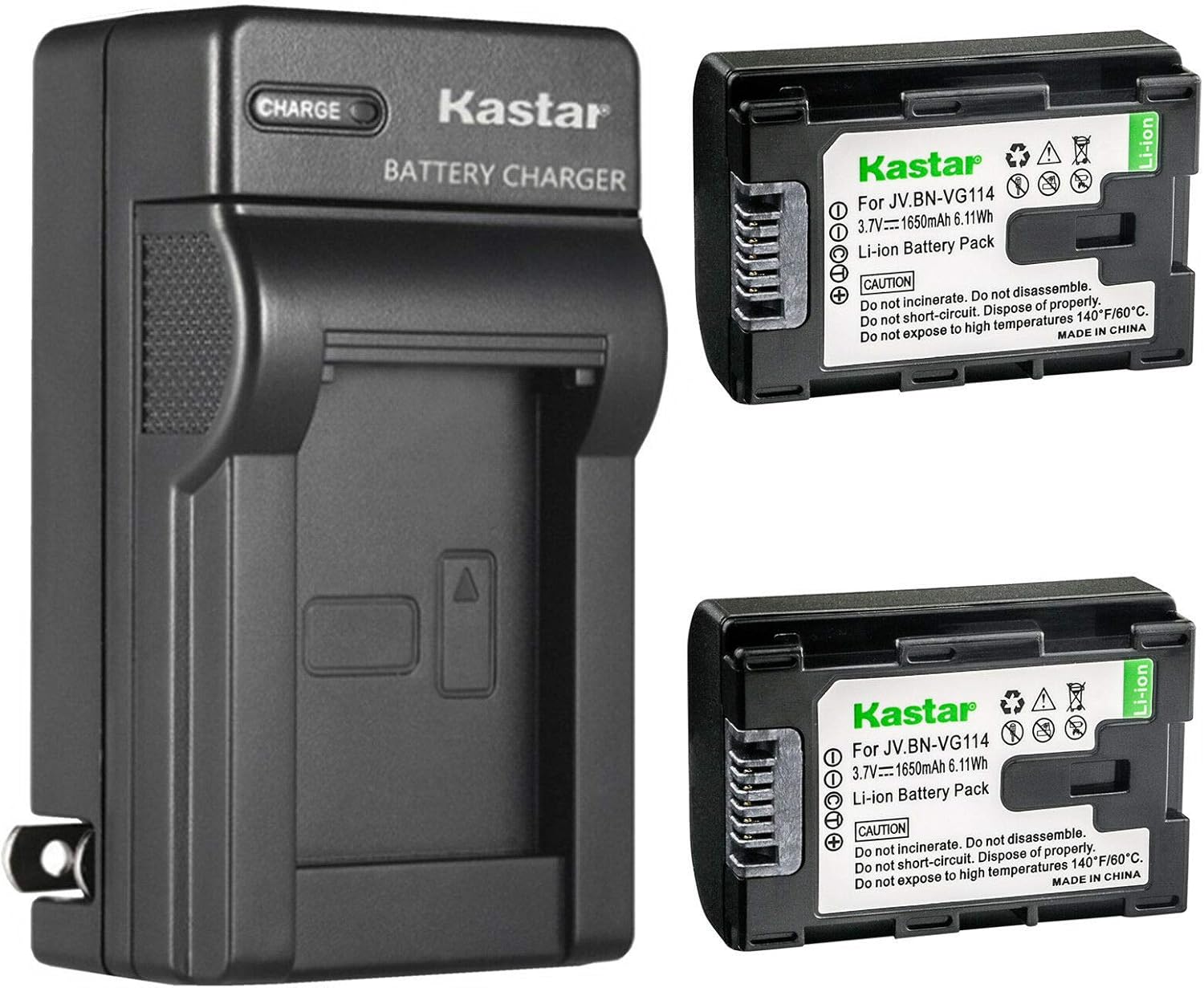 Kastar 2-Pack Battery and AC Wall Charger for JVC Cameras