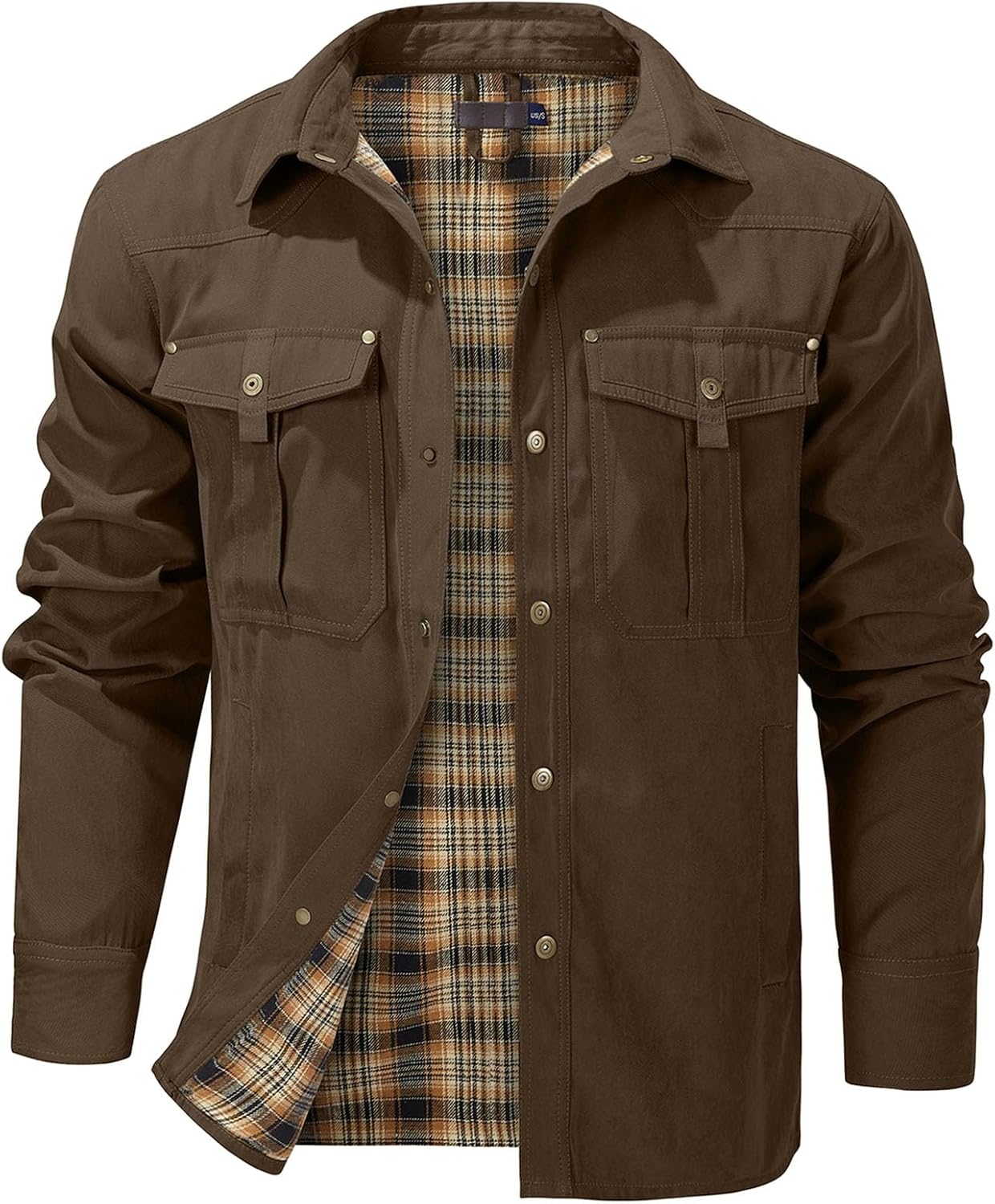 Flygo Mens Flannel Lined Shirt Jacket for Rugged Outdoor Style