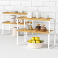 Kitchen Cabinet Organizer Shelf Set of 4 - Stackable Bamboo Storage