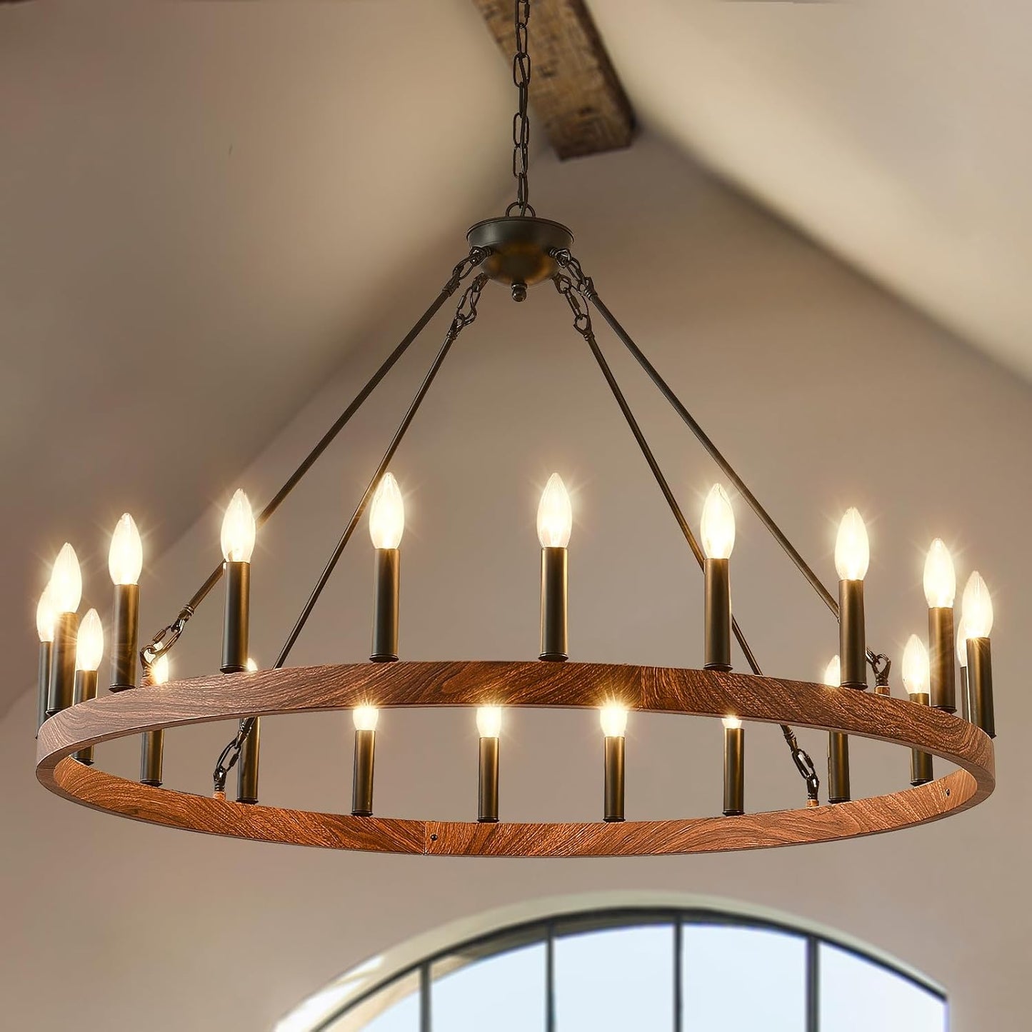 Elegant 40in Wagon Wheel Chandelier for Modern Farmhouse Style