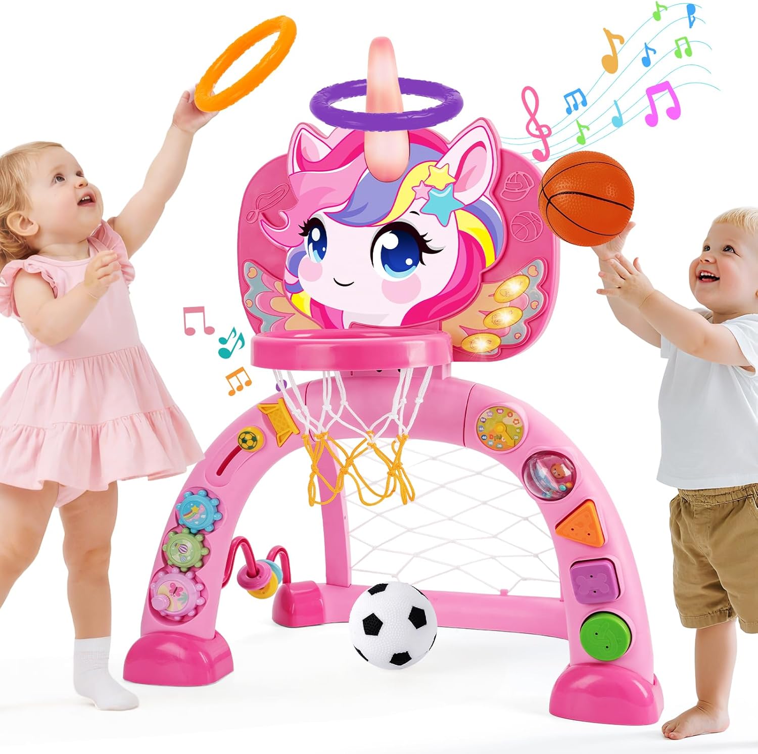 AONTESS Toddler Basketball Hoop & Soccer Goal Play Set
