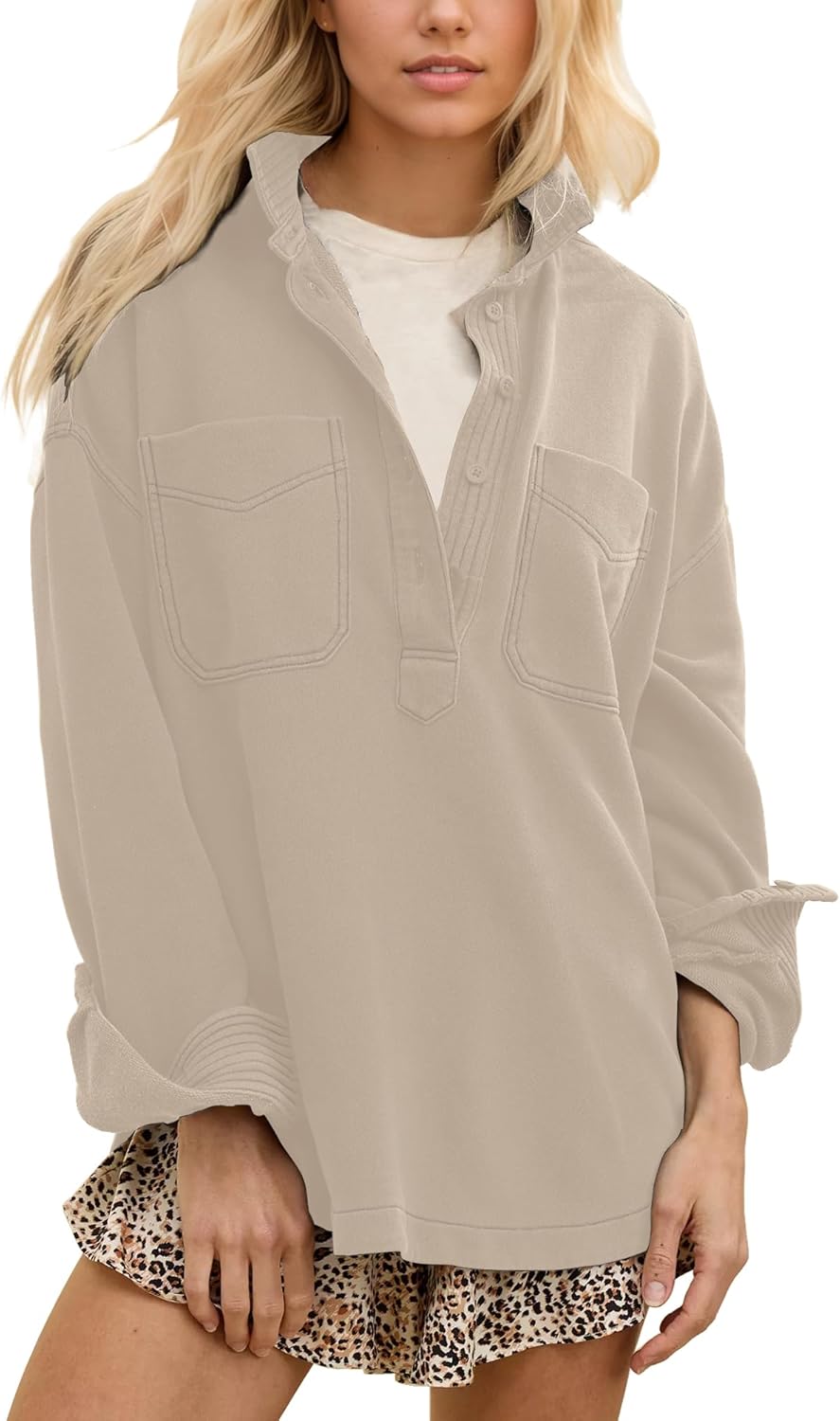 Locachy Women's Casual Oversized Polo Neck Sweatshirt for Style