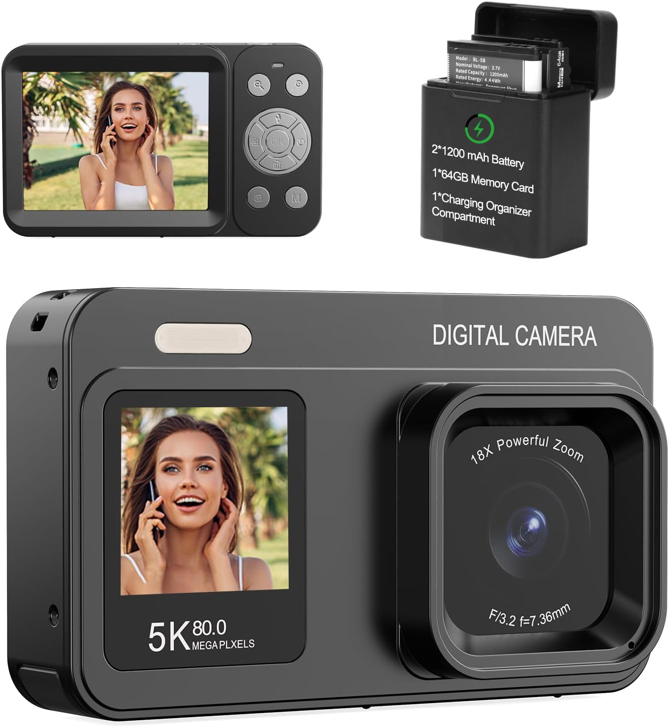 Upgraded 5K Dual Screen Digital Camera for Vlog and Travel