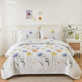 Floral Quilt Set King 3-Piece Blue & Yellow - Lightweight Farmhouse