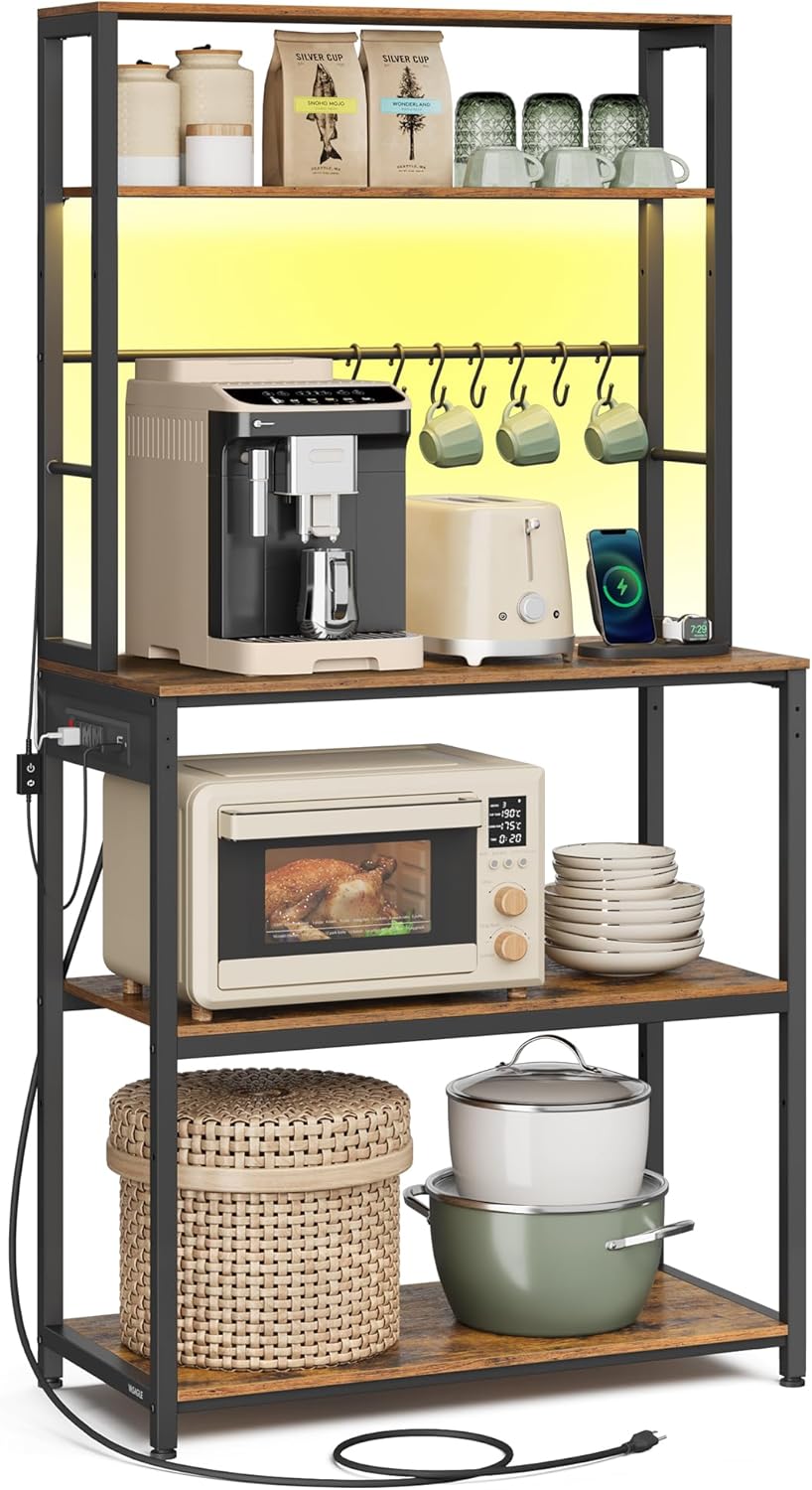 VASAGLE Coffee Bar with LED Lights & Power Outlet