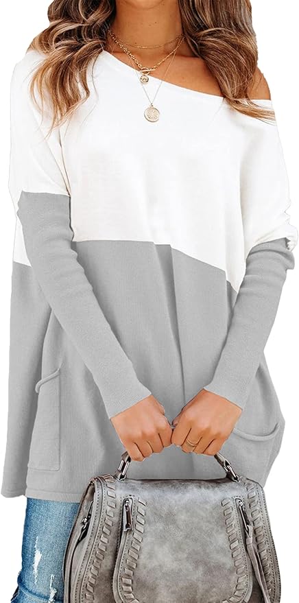 PRETTYGARDEN Womens Casual Loose Sweater Color Block Knit Pullover