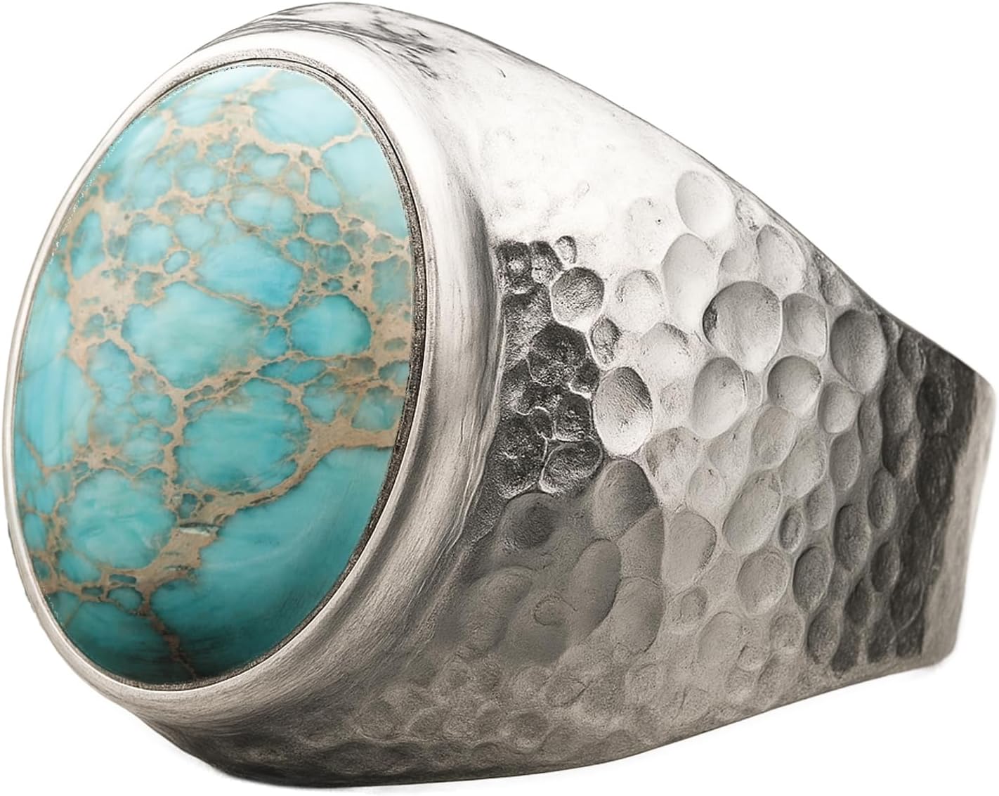 Natural Aventurine Crystal Ring for Men in Hammered Silver