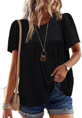 Womens Crewneck Crochet Lace Blouse Short Sleeve - Flowy Boho 2025