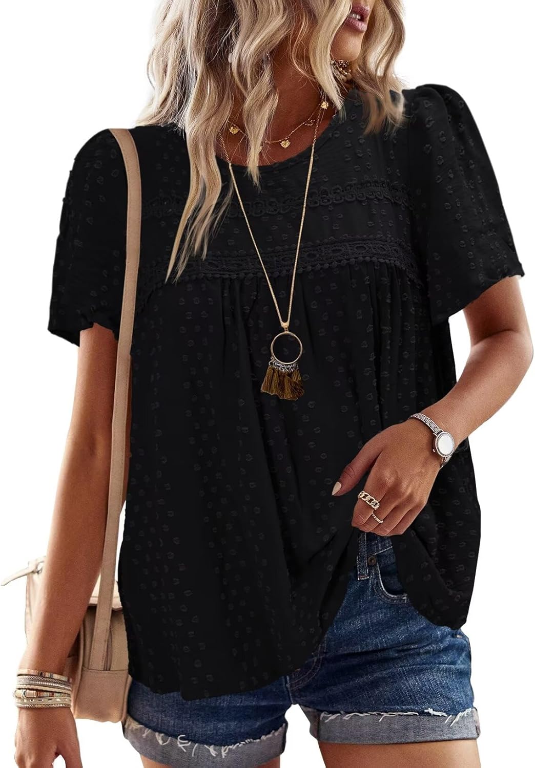Womens Summer Tops Crewneck Short Sleeve Casual Blouses 2025