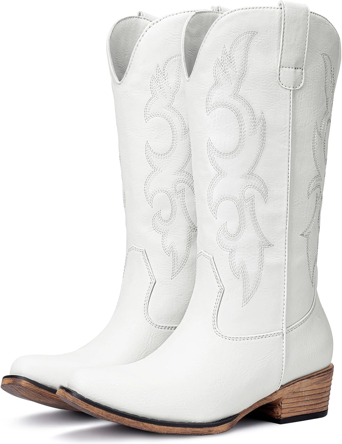 Cowboy Boots for Women - Embroidered Mid Calf Chunky Heel Style