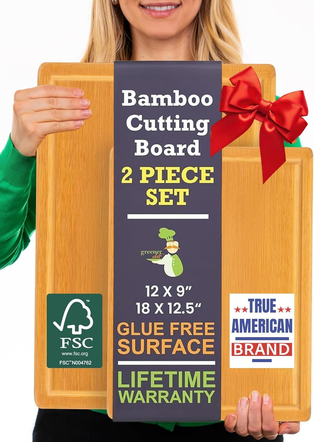 Extra Large Bamboo Cutting Board Set of 2 for Kitchen Use