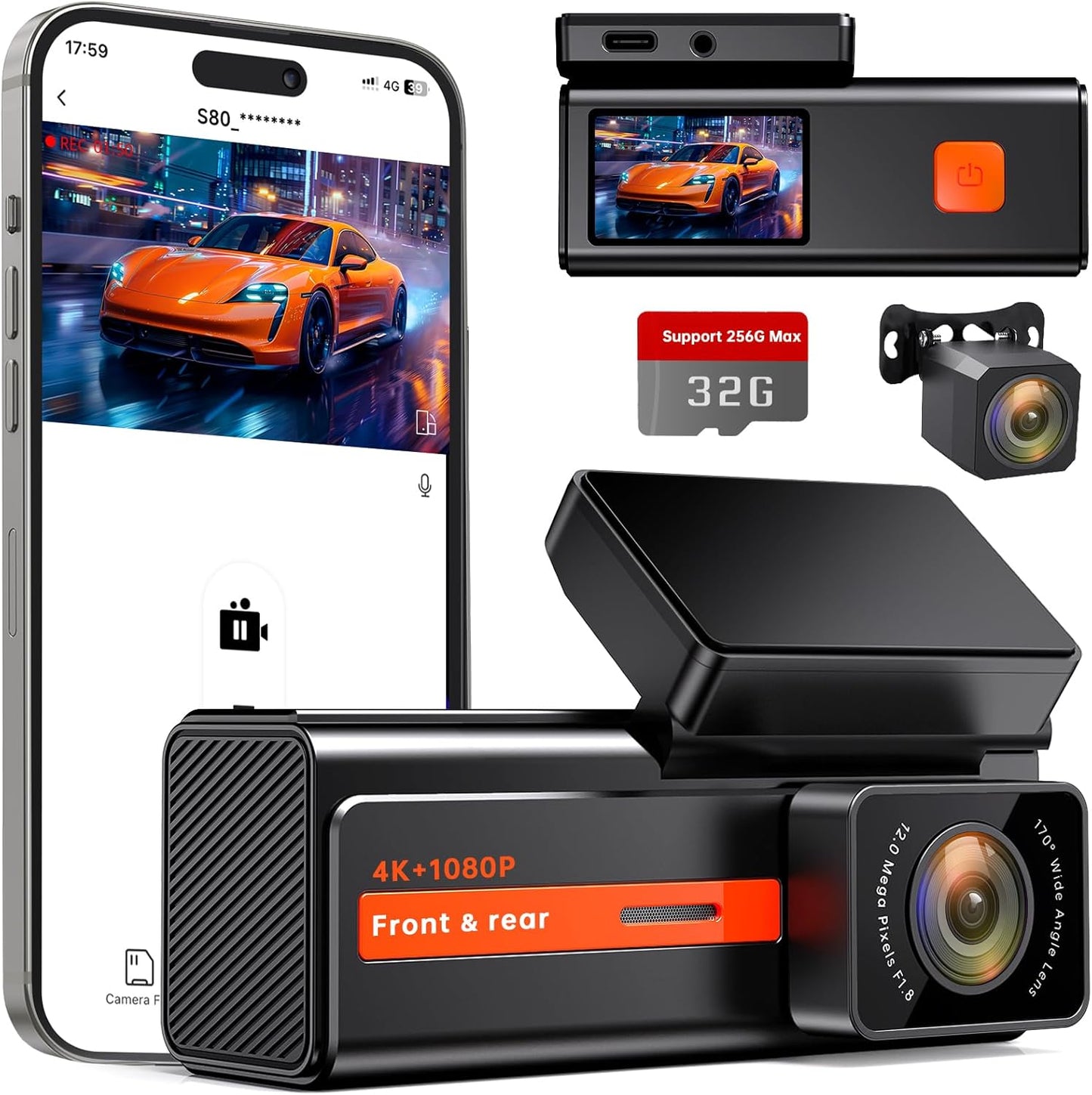 Veement S80 Dual Dash Camera with 4K Front and 1080P Rear