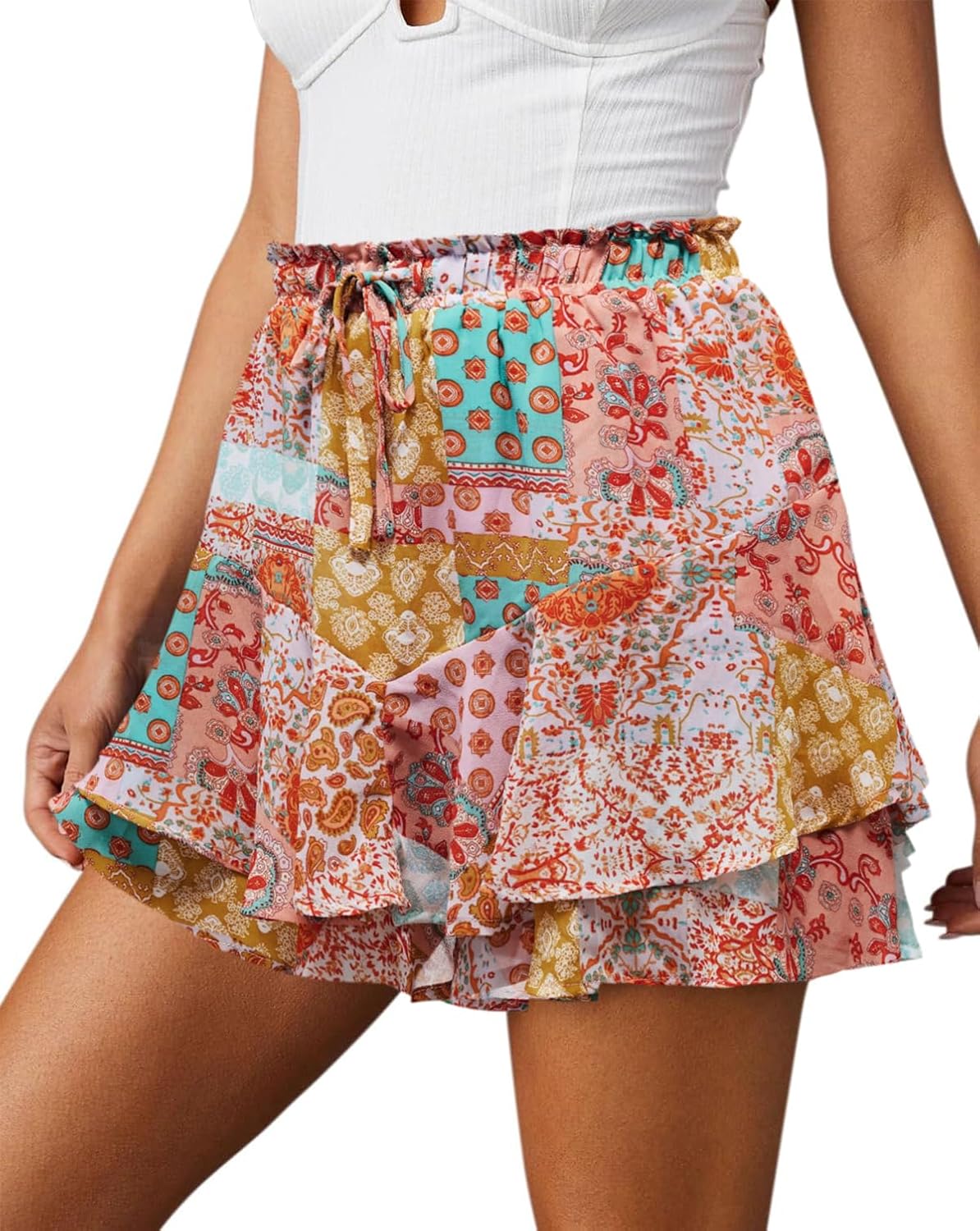 Flowy Shorts for Women Casual Cute Floral Skorts Ruffle Design