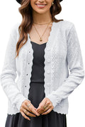 Long Sleeve Cropped Cardigan Sweater - Lightweight Crochet Trendy KOLE