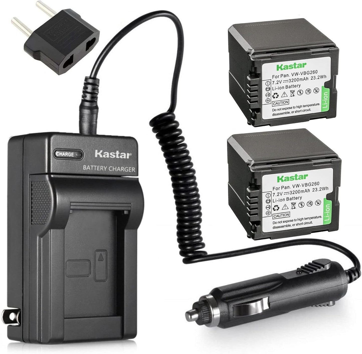 Kastar Battery 2-Pack + Charger Kit for VW-VBG260 Cameras