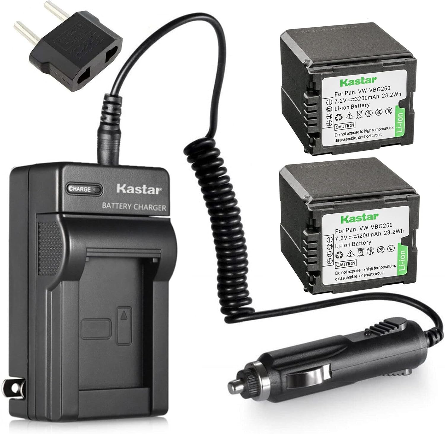 Kastar Battery 2-Pack + Charger Kit for VW-VBG260 Cameras