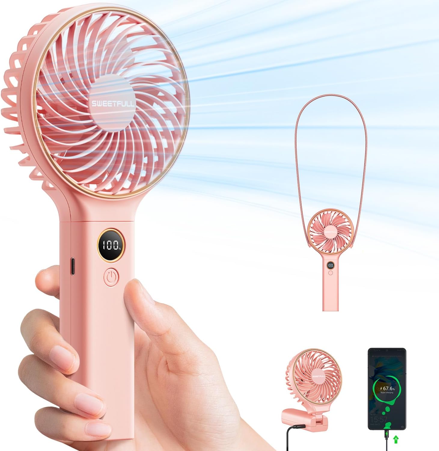 SWEETFULL Handheld Fan: Portable Cooling Power