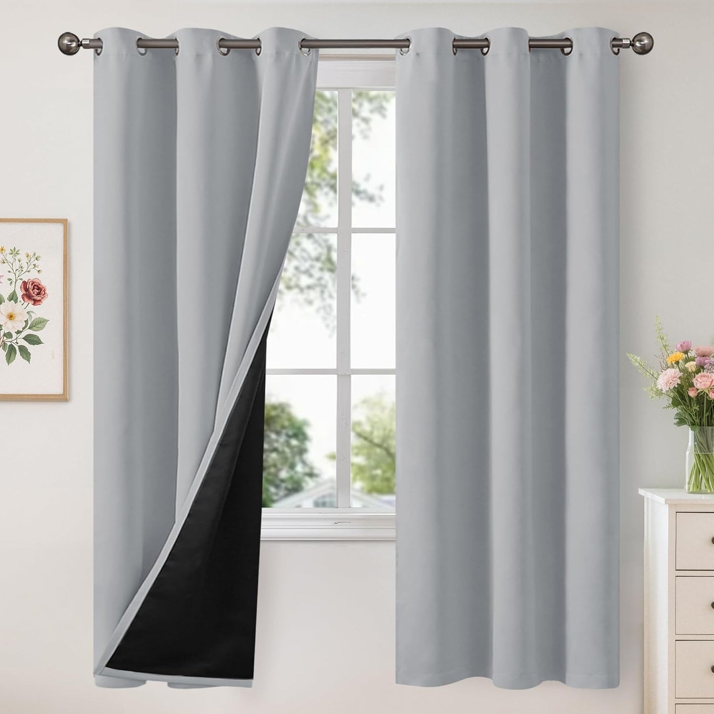 YoungsTex Light Grey 100% Blackout Curtains for Full Room Darkening