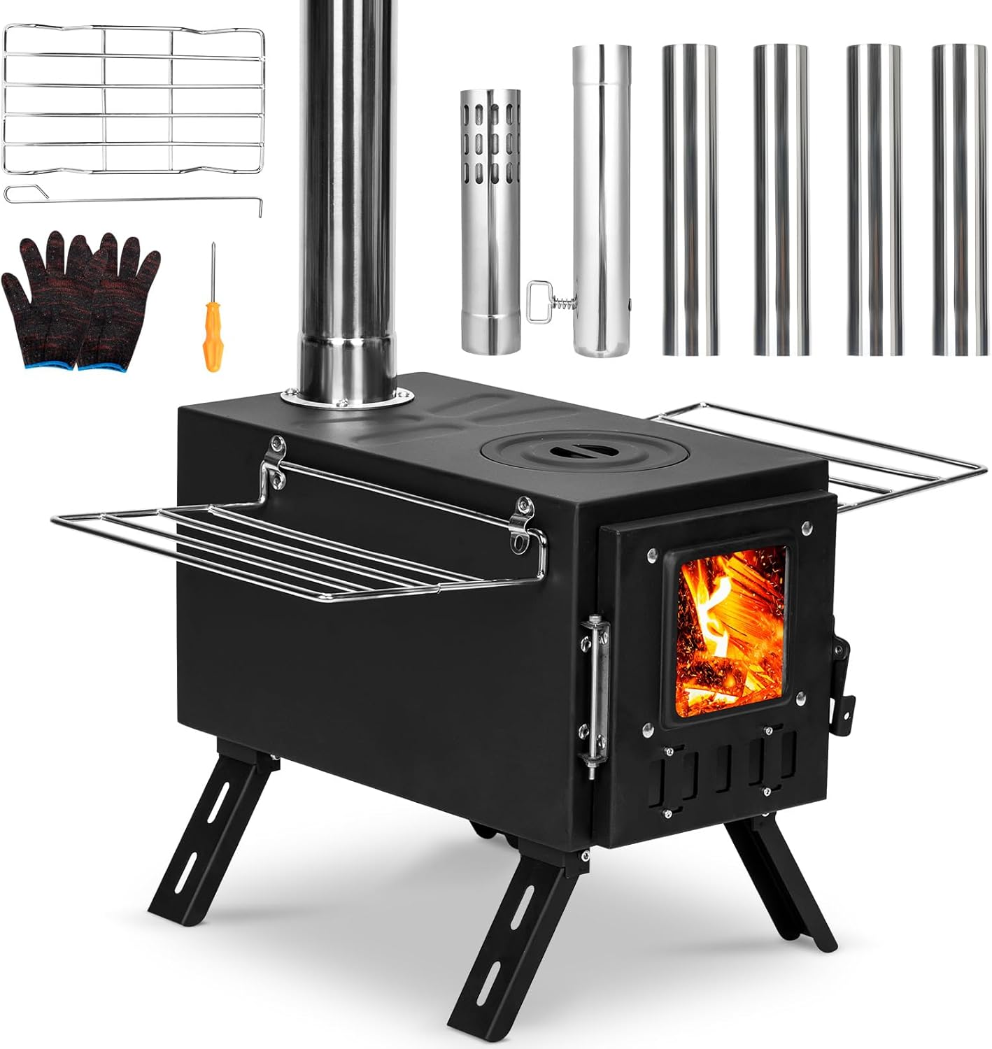 Upgraded Portable Wood Stove for Camping with Large Firebox