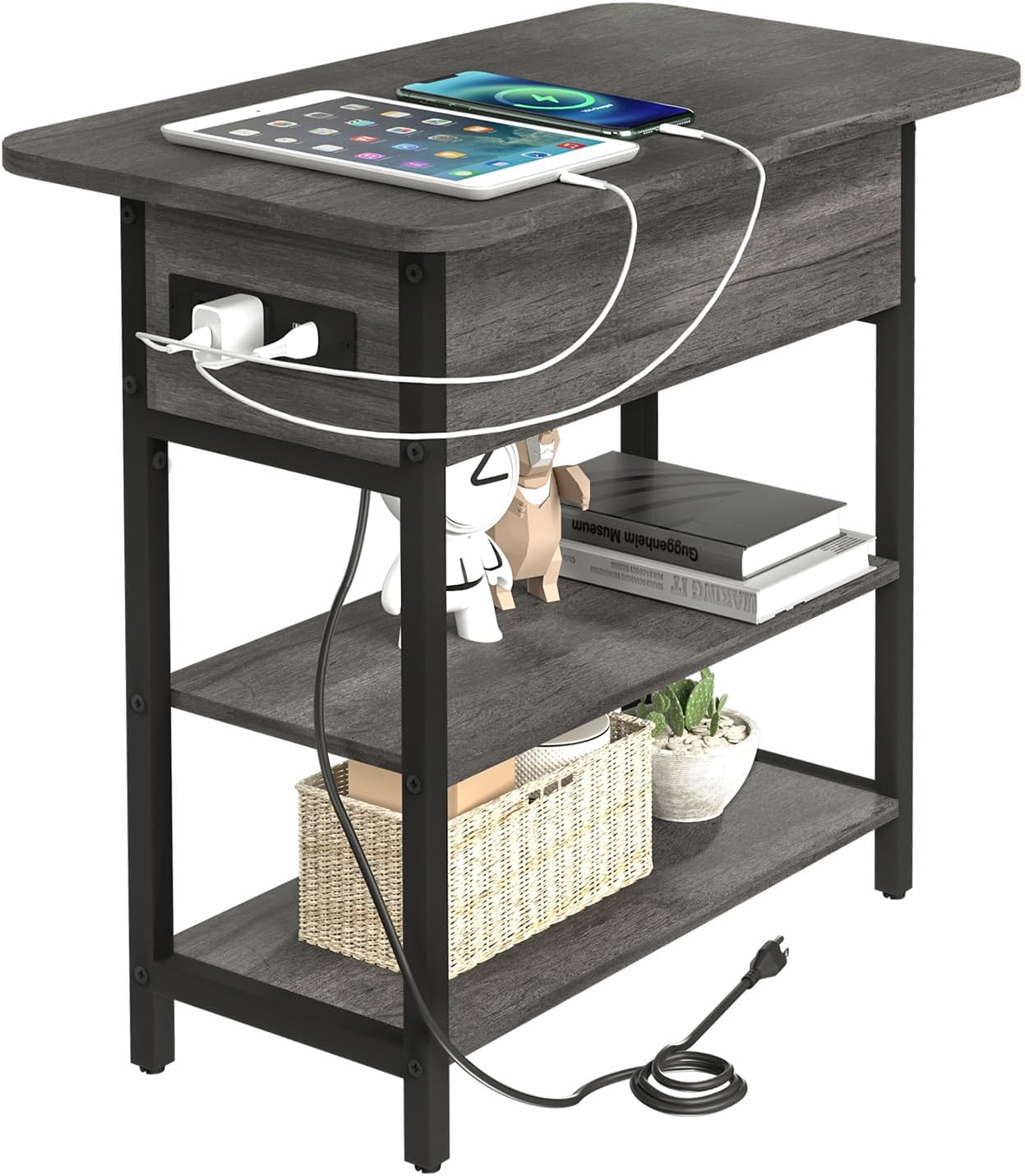 Yoobure End Table with Charging Station for Small Spaces