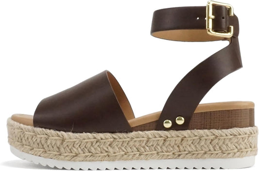 Soda Open Toe Buckle Ankle Strap Espadrilles Flatform Wedge Sandal